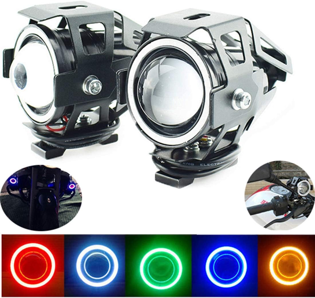 2Pcs 12V Mini U7 Angel Eyes LED Light Motorcycle Headlight Auxiliary Lamp Work Light Fog Light Spotlight (Blue)