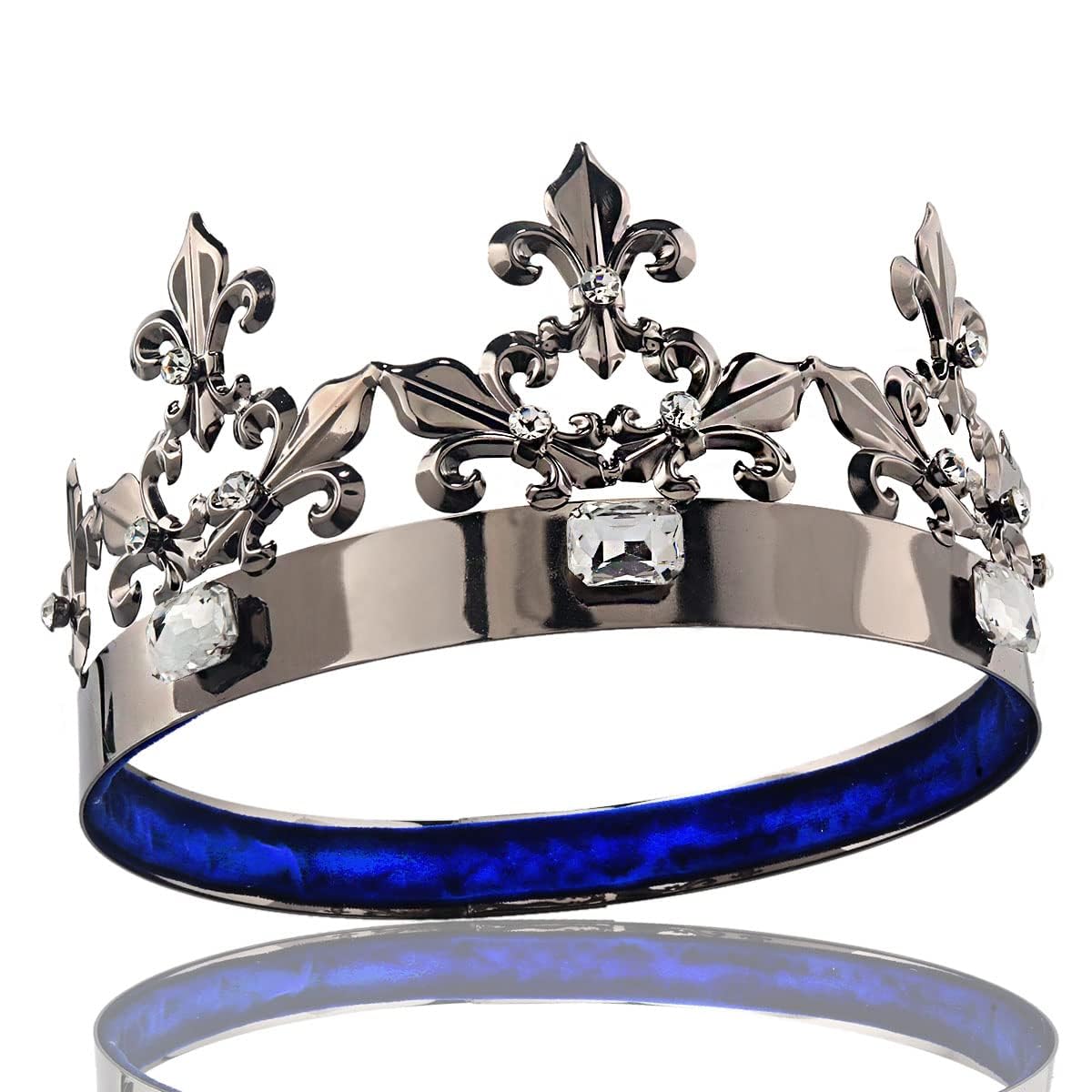 Rey Reina Real Barroco Negro Príncipe Corona Redonda Accesorios para el Cabello Para Fiesta de Disfraces Halloween Desfile Boda