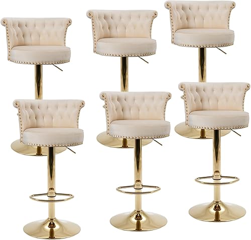 Miniatura 8 de Juego de 2 taburetes de bar de terciopelo con altura de mostrador, taburetes de bar giratorios con respaldo y reposapiés, modernas sillas de bar