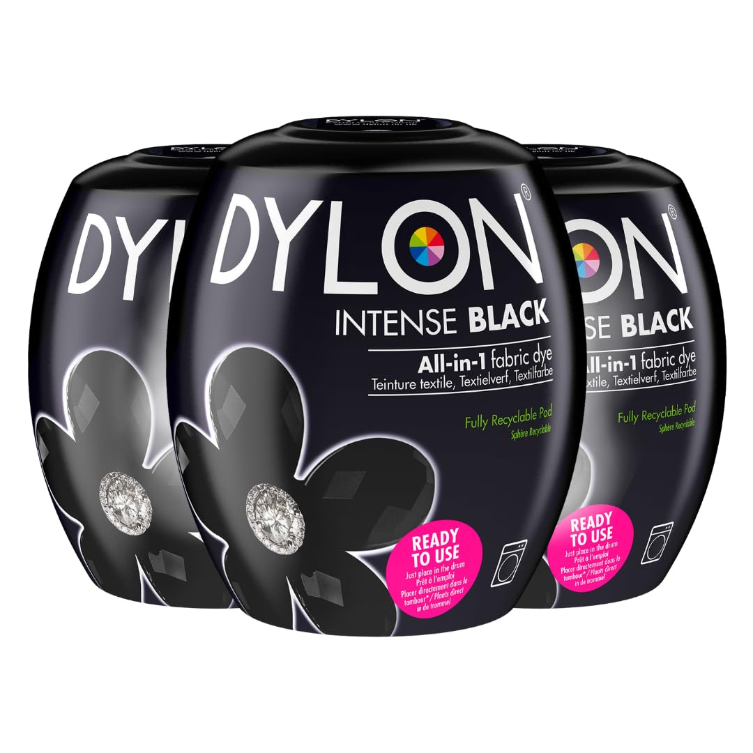 New Dylon - Paquete de 3 cápsulas de tinte negro intenso para máquina de 350 g