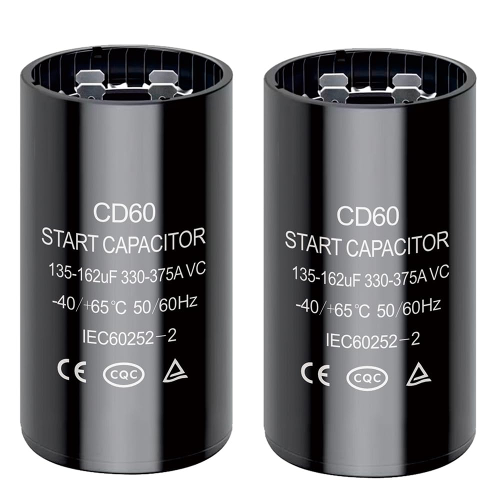 135-162 uf/MFD CD60 Round Start Capacitor ±20% 50/60 Hz 330-375 VAC Round Motor Well Pump Start Capacitor (135-162 uf/MFD, 2)