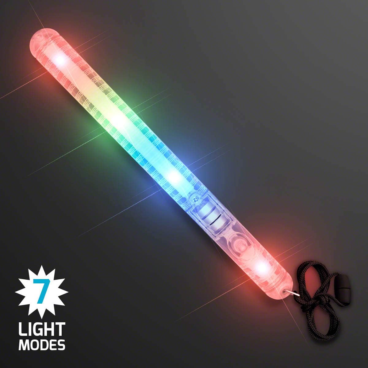 Multicolor Flashing LED Light Stick Patrol Wand on Breakaway Lanyard (Set of 12)