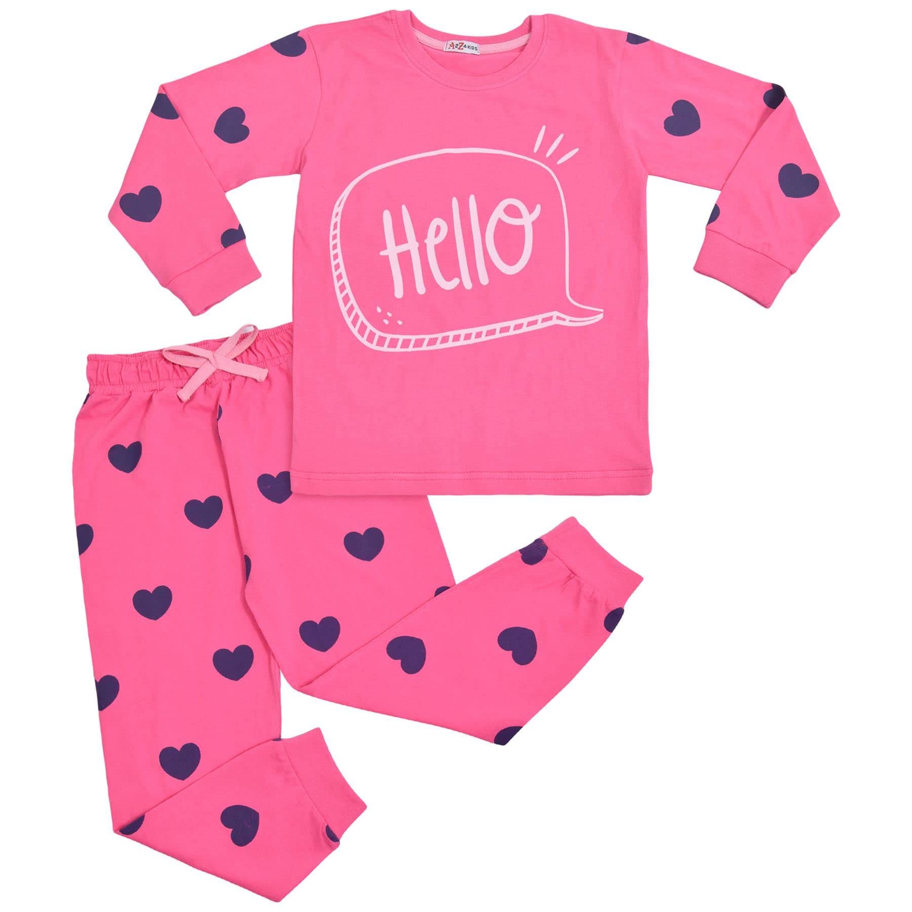A2Z 4 Kids Girls Pyjamas Traditional PJS Pyjama Set Long Sleeve Top - PJS 181 Hello Pink 13
