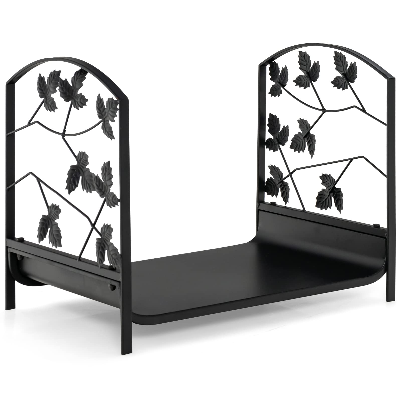 GOPLUS Range Bûches Cheminée, Porte Bûches en Acier avec des Pieds Surélevés, Motifs Feuilles Élégants, Charge 50 kg, Intérieur Extérieur 48 x 34 x 41 cm - 3