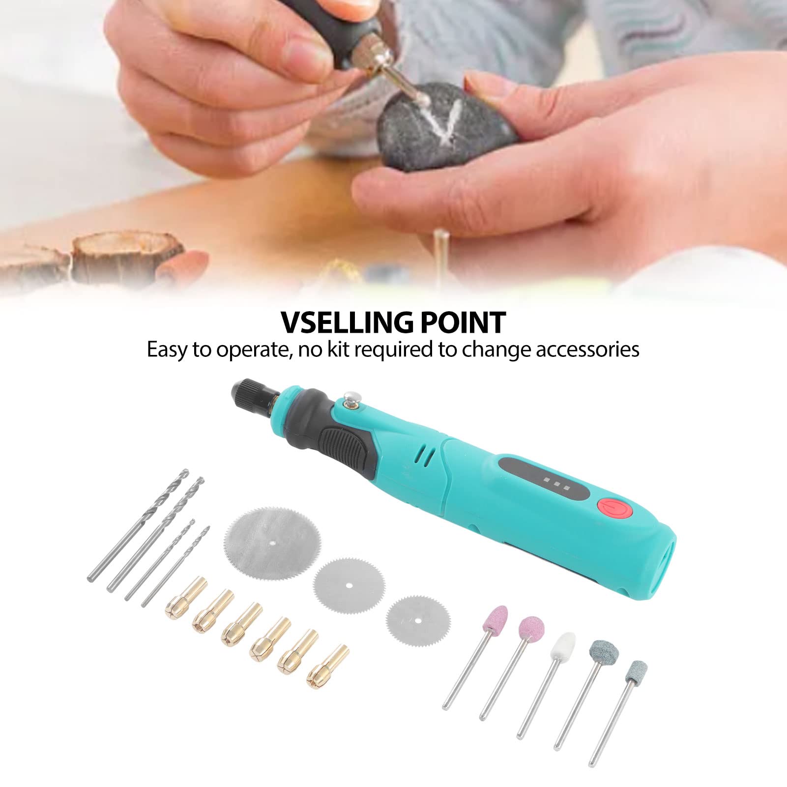 Mini Power Rotary Tool 3 Speed USB Charging 53 Accessory Cordless Rotary Tool Compact Lightweight for DIY Crafts