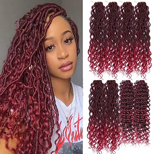 8 Packs New Goddess Locs Crochet Hair 18 inch Red River Locs Crochet Hair Faux Locs Crochet with Curly Ends Boho Style Synthetic Braid Hair Extension(18inch T1B/BUG#)