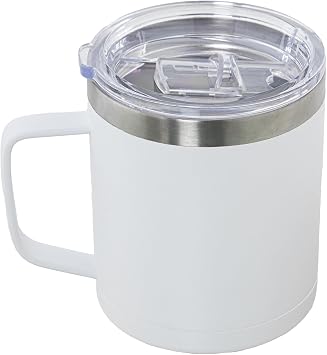 DRW 350 ml Stainless Steel Travel Mug with Double Lid Acrylic in White and Transparent, 9 x 9 x 11 cm