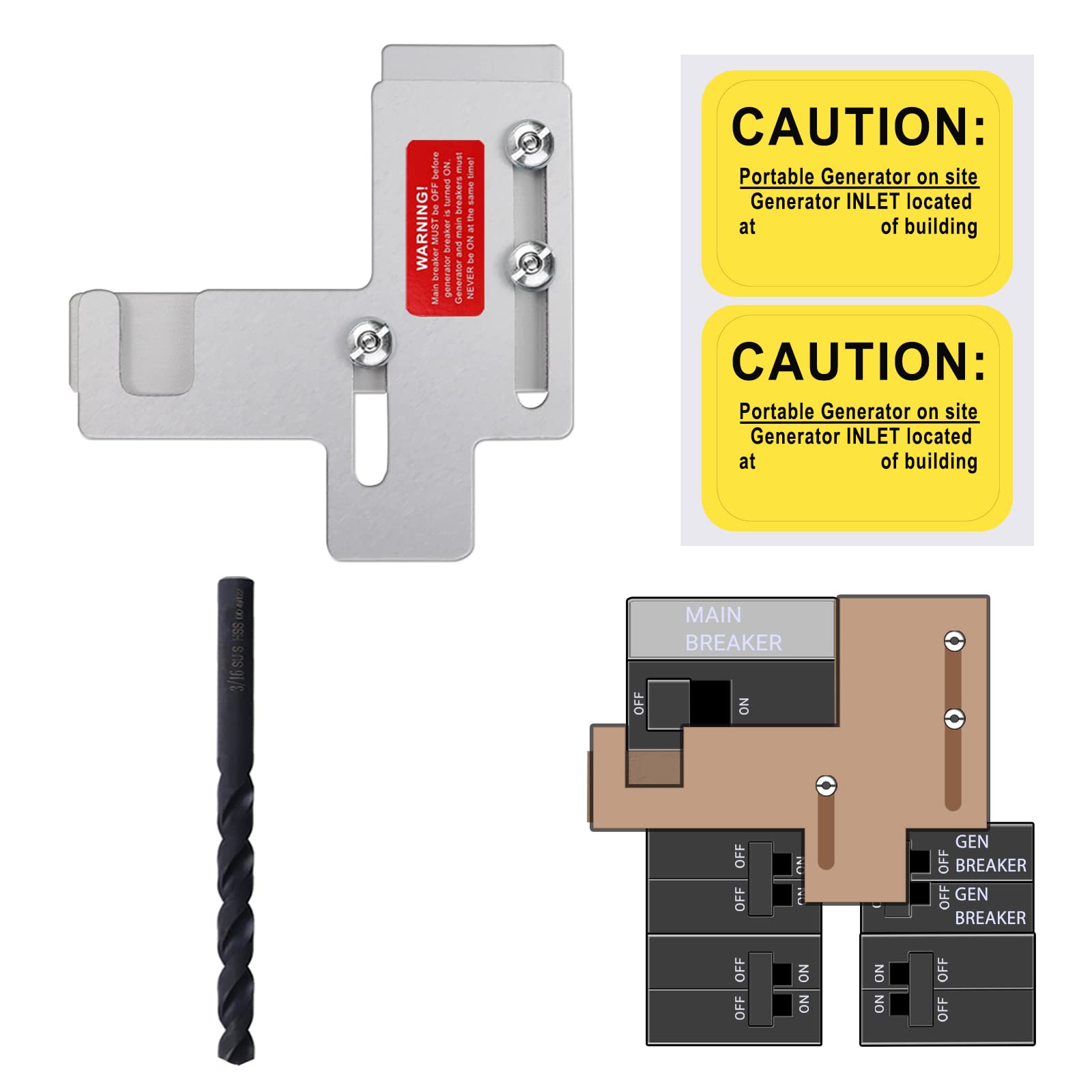 Generator Interlock Kit Compatible with Siemens or Murray Panels.7/8-1 1/4" Spacing Between Main and Branch Breakers.150 or 200 Amp.