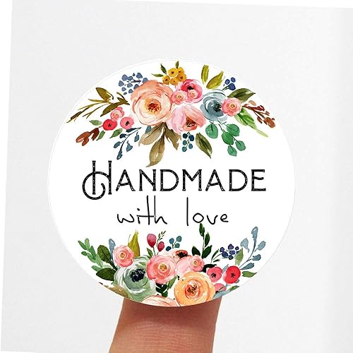 120pcs Handmade with Love Stickers,1.6inches Handmade Packaging, Homemade with Love Stickers, Baked with Love Stickers,Floral Handmade Stickers
