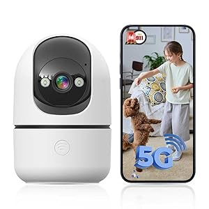 JWQPO Indoor Camera 5G&2.4G WiFi Cameras for Home Security Instant 911 Alert, 360 Pan/Tilt Baby Monitor/Dog/Pet Camera AI Motion Detection Night Vision, Speaker, US Cloud Storage (1-Pack)