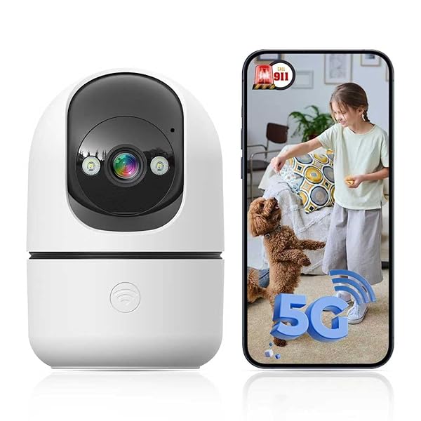 JWQPO Indoor Camera 5G&2.4G WiFi Cameras for Home Security Instant 911 Alert, 360 Pan/Tilt Baby Monitor/Dog/Pet Camera AI Motion Detection Night Vision, Speaker, US Cloud Storage (1-Pack)