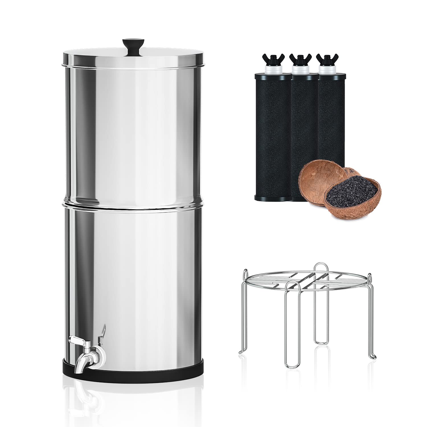 High Capacity Gravity-Fed Water Filter System with 2.9 Purification Filters and Stand for Home Camping Travel Outdoor Activities Emergencies,2.9 Gallon Countertop Water Filter System