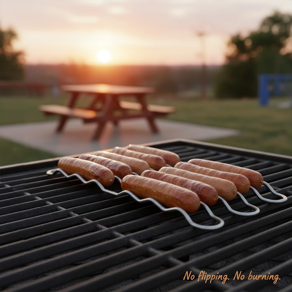 2-pak grillów ze stali nierdzewnej i obracany o 360° grill do hot dogów bez użycia rąk zestaw do gotowania na świeżym powietrzu idealny dla entuzjastów biwakowania i grillowania