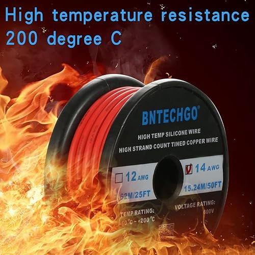 Vista 36 de BNTECHGO Bobina de alambre de silicona de calibre 14, rojo y negro, cada uno de 20 pies, 2 cables separados, alambre de cobre estañado trenzado