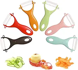 Trez Treamer Conjunto de 6 descascadores em Y de cerâmica leve com lâminas afiadas e duráveis, alças ergonômicas, descascadores de batata maçã ferramentas de barra, utensílios de cozinha, vermelho, preto, rosa, amarelo, laranja, verde, azul