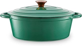 BO800252GRN Oval Cast Iron Casserole Dish with Durable Enamel Interior, 29cm, Verdigris Green
