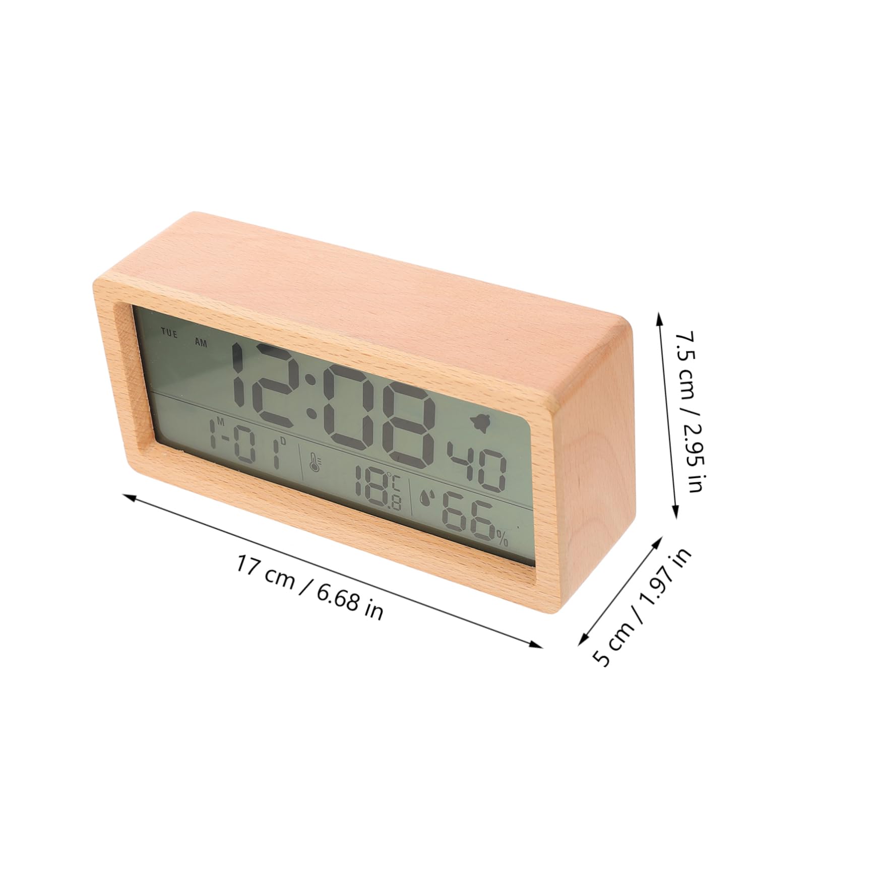 Amosfun 2 Juegos Reloj Despertador Digital Multifuncional de Madera con Pantalla Grande y Sensor de Temperatura para Mesita de Noche No Incluye Batería