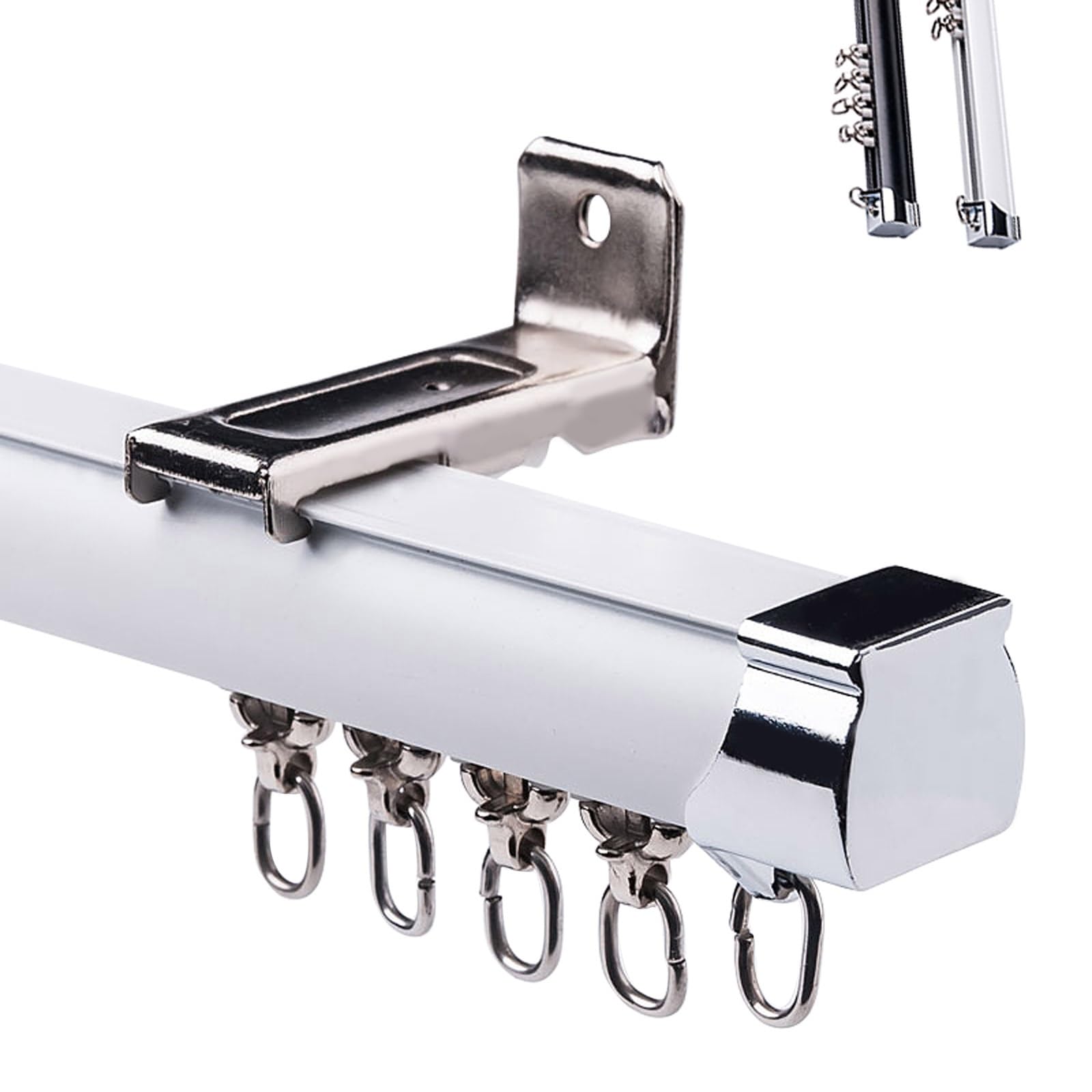 Rail de Rideau en Aluminium Rail de Rideau Lourd Cloisonné Rail de Plafond Kit Rail Silencieuse pour Rideaux pour Chambre(White-Side,300cm(2 * 150cm))