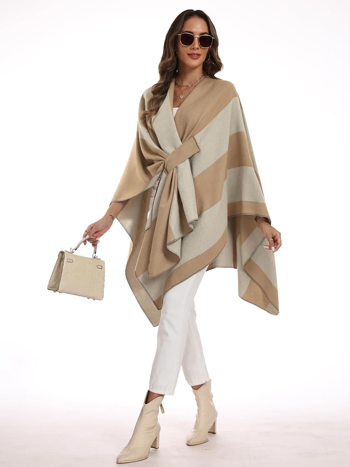 ELLEVEN Womens Elegant Wool Pashmina Shawl Wrap – Cozy Open Front Poncho Scarf, Soft Cardigan Cape Fashion Blanket Gifts - Image 5