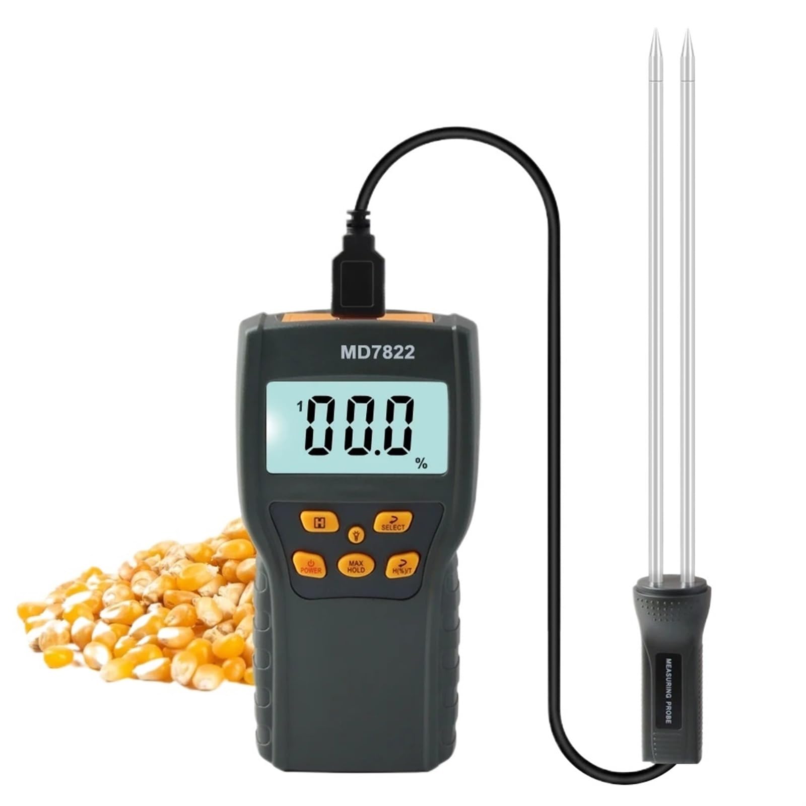 Misuratore di umidità digitale for cereali Termometro for alimenti Tester di umidità Analizzatore di igrometro a sonda lunga Tester for rilevatore di acqua for chicchi di riso,Giardino,Prato,Interno,