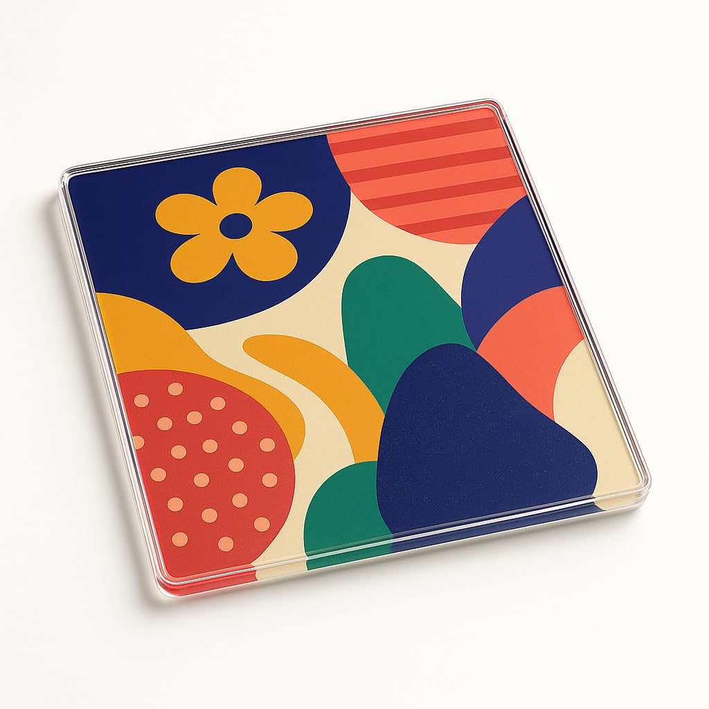 The Plum Penguin Layered Whimsy Acrylic Coaster Gift - Design, Decorative Home Accessory With Rich Pattern Layering, Unique And Modern
