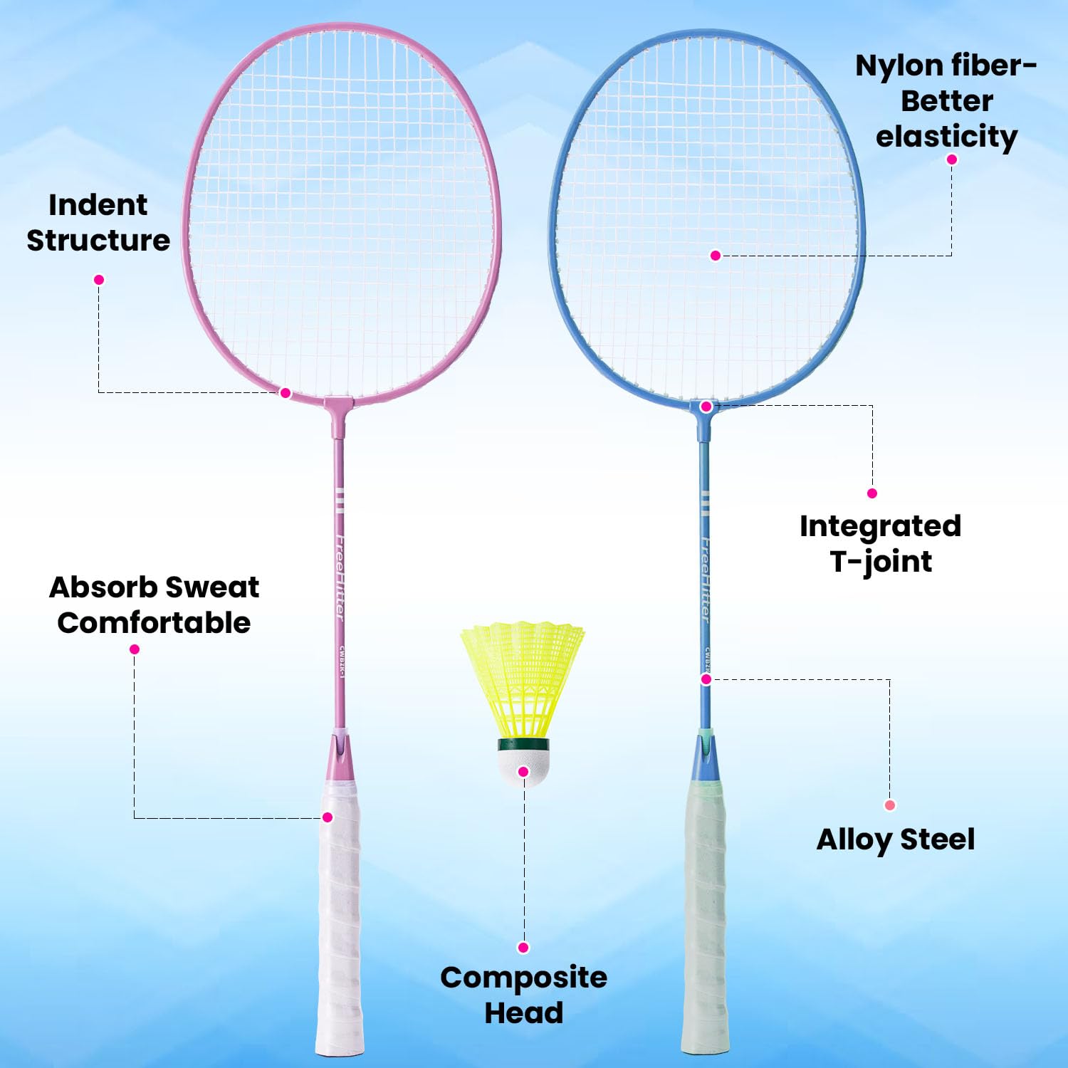 FreeHitter Badminton Racket Set with Carrying Bag for 2 Players, Badminton Racket for 4 Players Carbon Fiber or Alloy Steel Birdies Backyard Raqueta de Bádminton