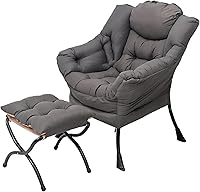 Welnow Lazy Chair with Ottoman - Modern Accent Lounge Chair, Armrests, Side Pocket, Footrest, 400lbs Capacity, Dark Grey for Small Spaces