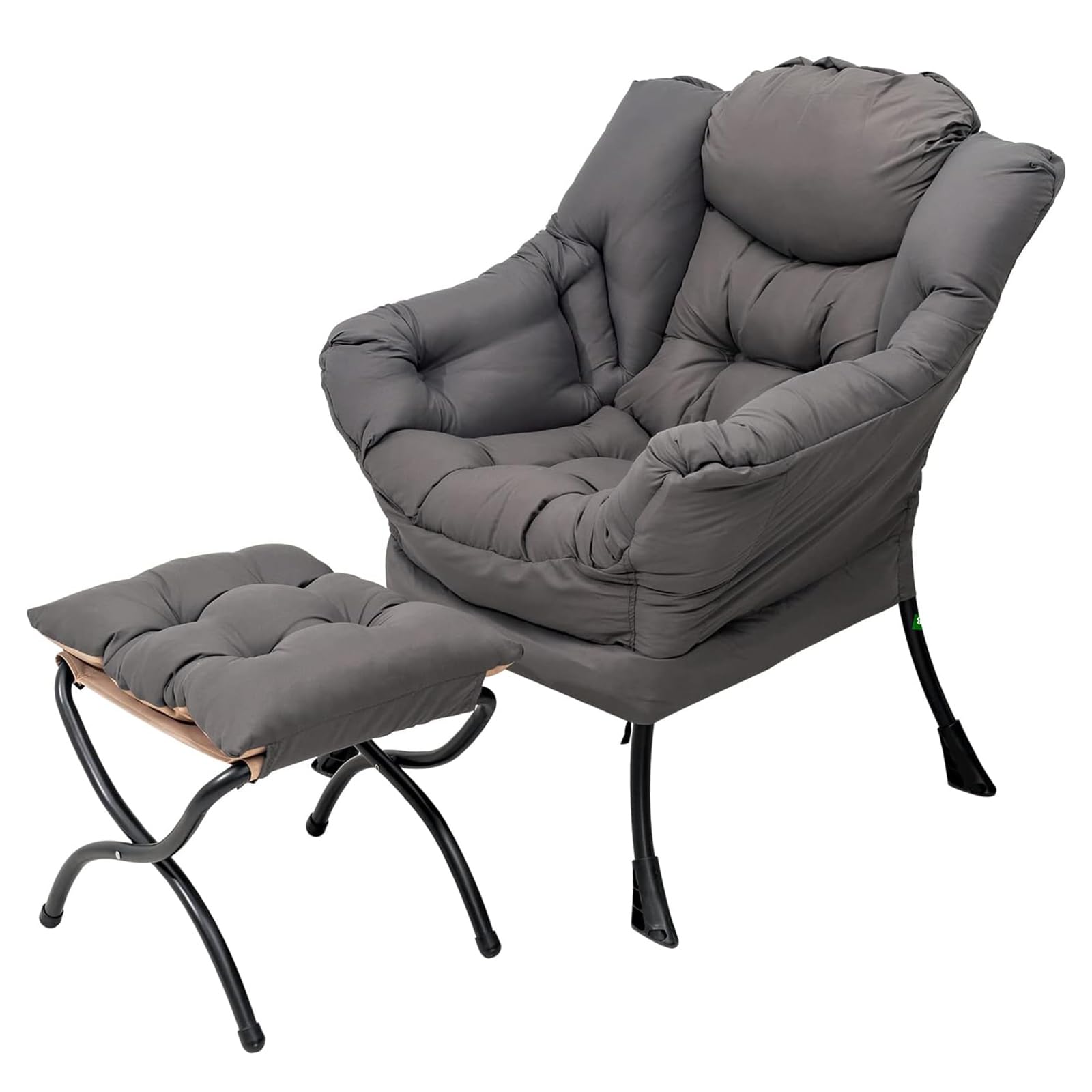 Welnow Lazy Chair with Ottoman, Modern Lounge Accent Chair with Armrests and a Side Pocket, Leisure Sofa Armchair, Reading Armchair with Footrest for Small Space, Dark Grey