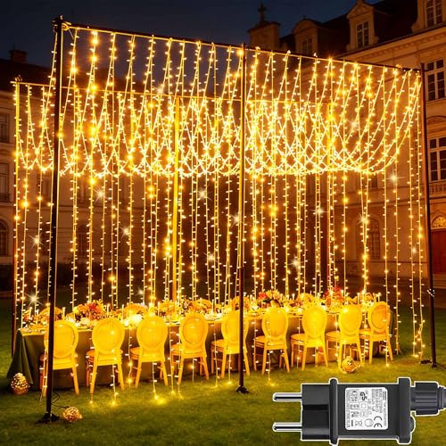 Joycome Rideau Lumineux, 6x3m 600 LED Guirlande Rideau Lumineuse Alimenta Secteur, 8 Modes Guirlande Lumineuse Pour Interieur Exterieure Murale Chambre Plafond Balcon...