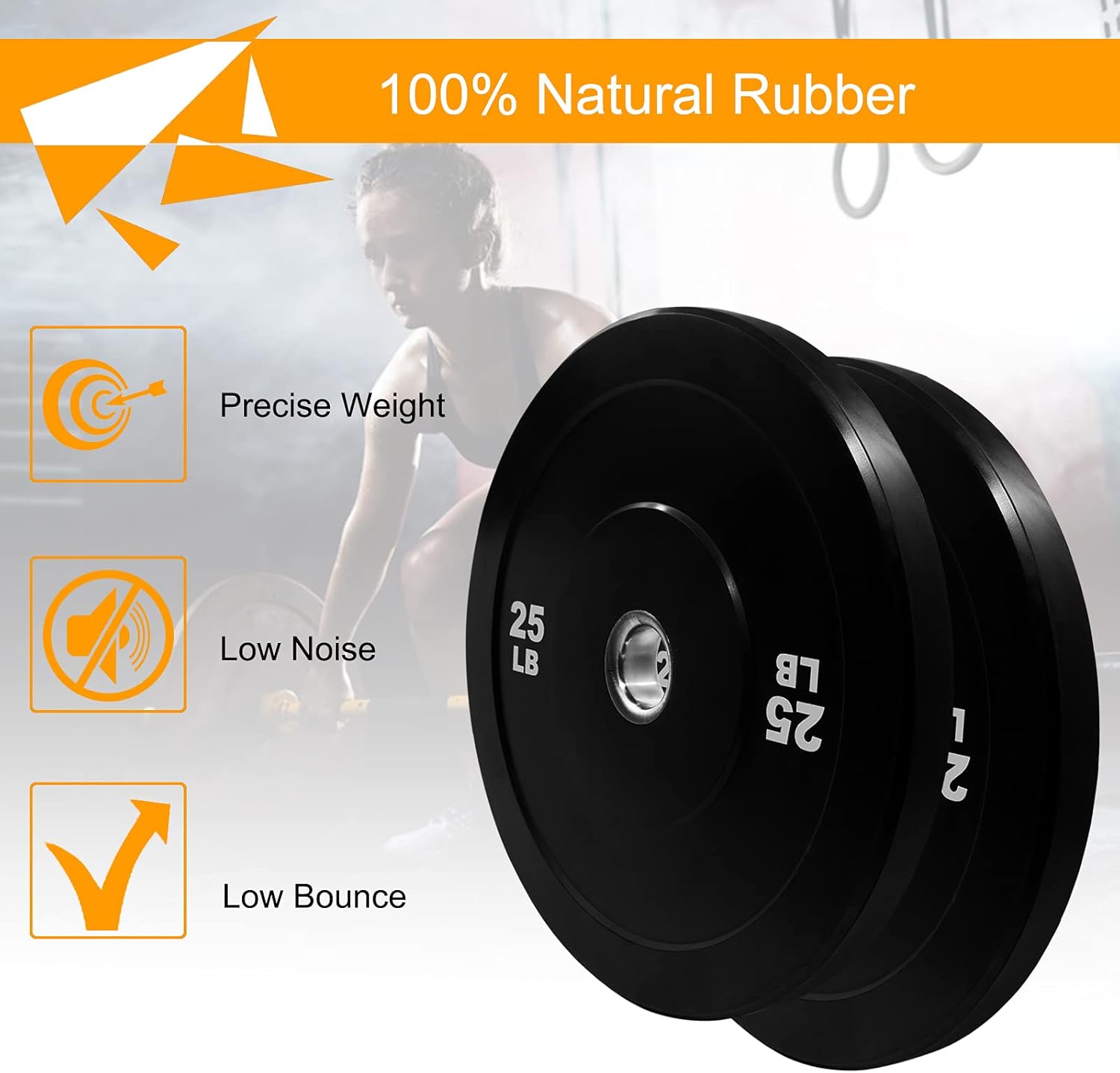 Olympic Barbell Weight Plates Set - 10LB 25LB Rubber Plate 2 inch Steel Insert for Strength Training, Weightlifting and Bench Press : Sports & Outdoors