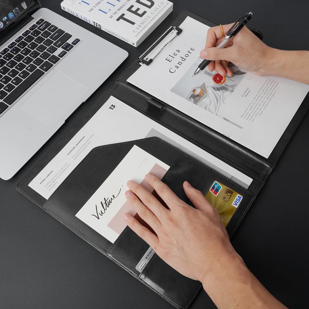 OFFCUP A4 Conference Folder, Leather Portfolio Folder, Multifunctional Foldover Document Resume File - Image 2