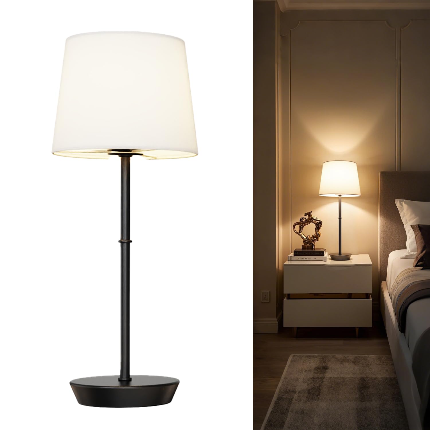 Yinglap Lamparas de mesita de noche inalambricas, 5000mAh lampara de mesa sin cable recargable, magnética, regulable y con control remoto, candeeiro mesa de cabeceira LED táctil para salon comedor