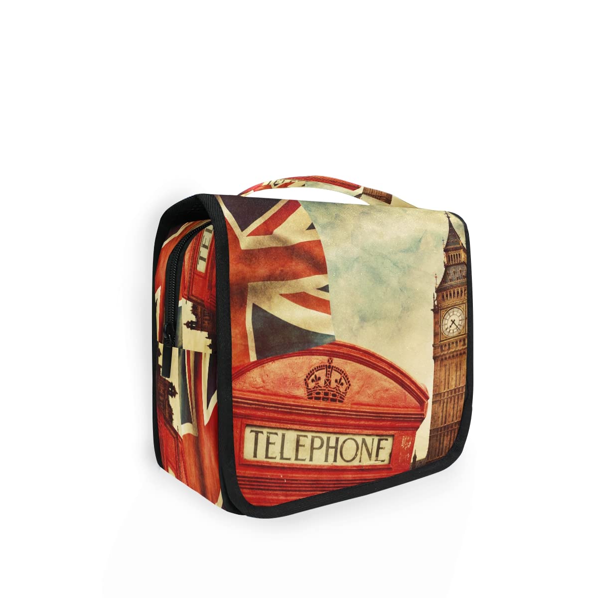 Uk London Big Ben Union Jack Hanging Toiletry Bag Large Travel Cosmetic Bag Portable Makeup Organizer Kit Shaving Bag for Women Men Bathroom Shower, Multicolor, 9x4x18.5 inch