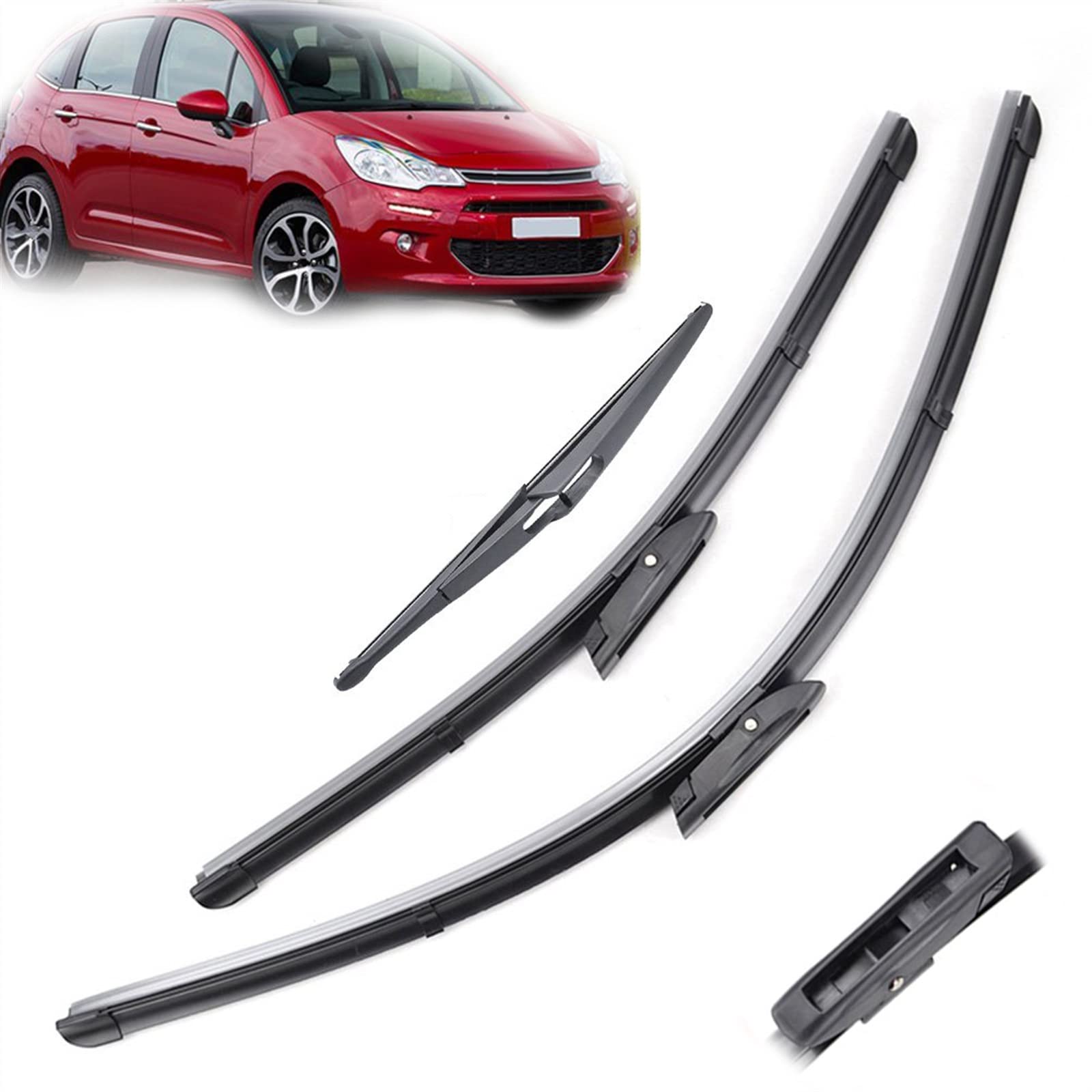 Tergicristallo Anteriore E Posteriore Tergicristallo Spazzole Set per Citroen C3 MK2 Hatchback 2009 2010 2011 2012 2013 2014 2015 2016 Parabrezza Finestra 26"+16"+12"