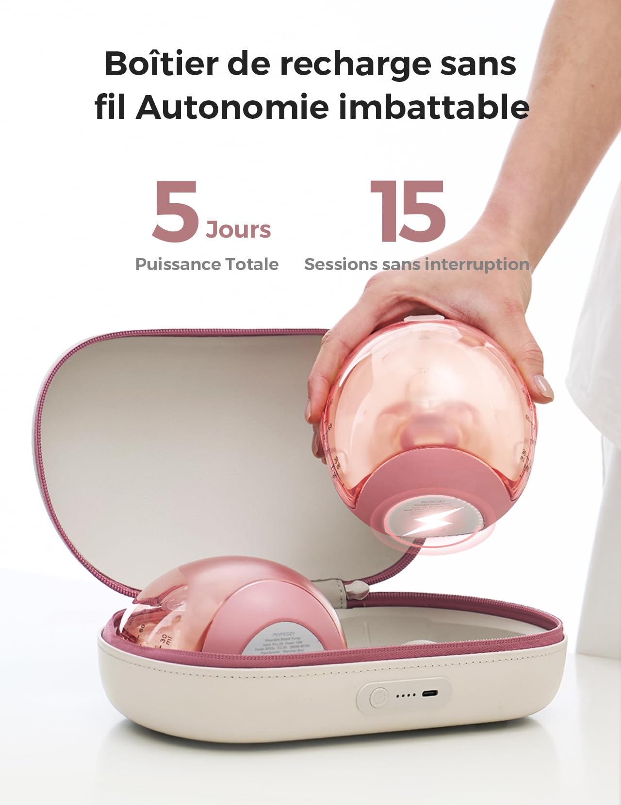 Momcozy Air 1 Tire-Lait Ultra-Fin, Tire-Lait Portable Mains Libres avec Étage de Chargement sans Fil & Contrôle par Application avec Mode Auto & Alerte de Remplissage, Dessus Transparent