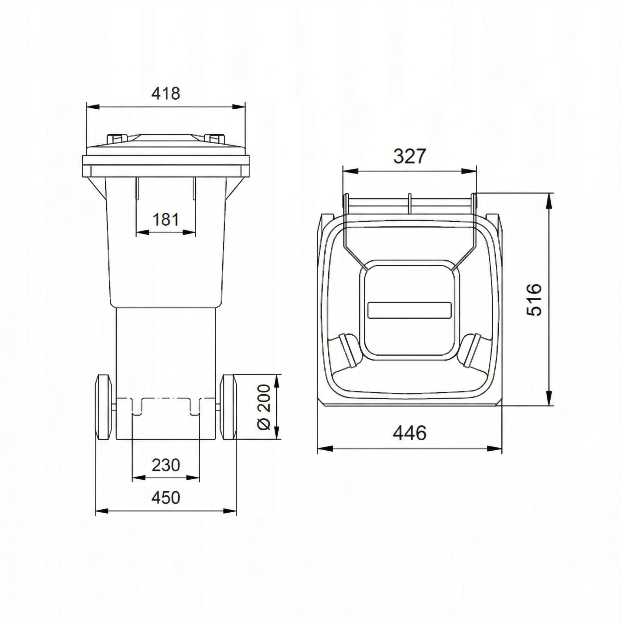 Mülltonne 60L mit Deckel und Rädern HDPE EN 840 UV-beständig Grau
