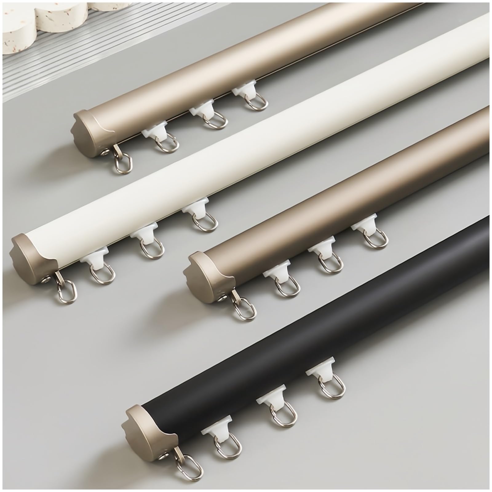 Wall Mounted Curtain Rails, Aluminum Curtain Track, Curtain Single Tracks with Mute Rollers, Curtain Track for Shower Bed RV Ceiling Curtain Track Room Dividers(Gold,1.1m/3.6FT)