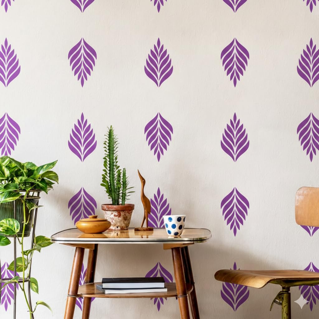 InkFence 17 cm Modern Fern Leaves Wall Decals Blue Leaf Wall Sticker Self Adhesive Sticker (Pack of 1) (Purple)
