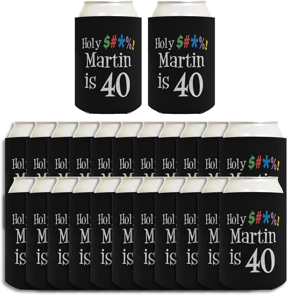Personalized 40th Birthday Coolie Holy Cow Your Name is 40 or Any Age Custom Name & Age 40th Birthday Party 24-Pack Personalized Can Drink Thermocoolers Party Pack