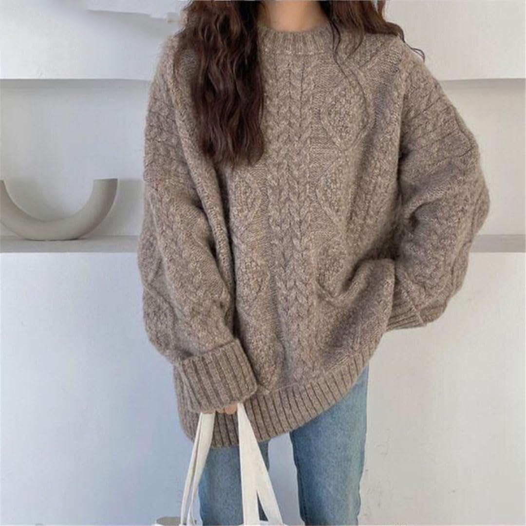 Vogrtcc Pull Torsadé À Col Rond pour Femmes, Hauts Tricotés Décontractés À Manches Longues Et Amples