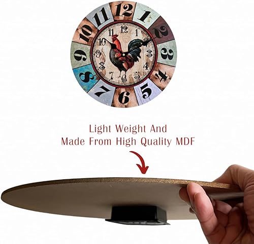 Miniatura 4 de Reloj de pared de gallo de granja de 13 pulgadas, reloj decorativo rústico para cocina, sala de estar, cafetería y decoración del hogar, reloj de