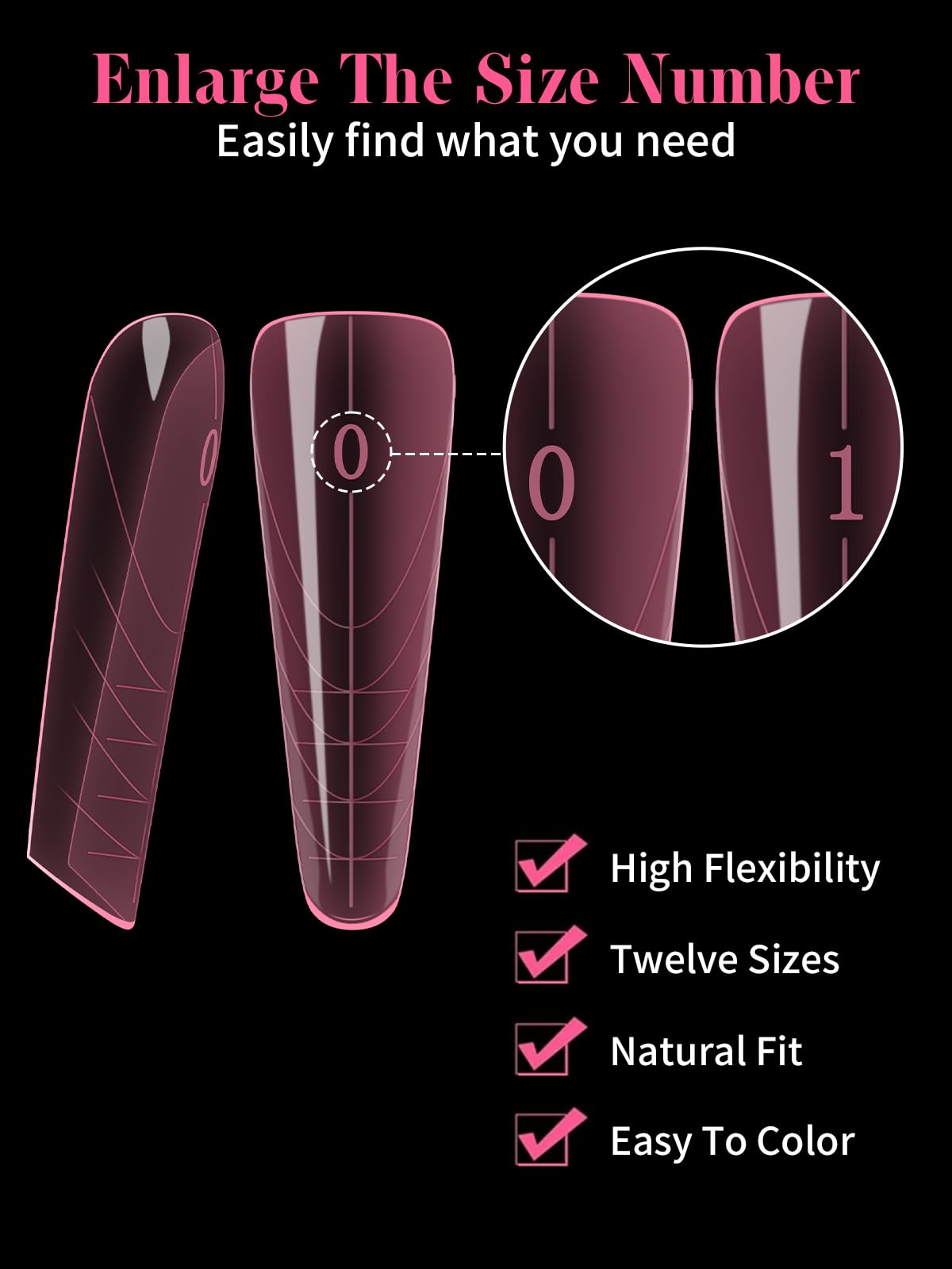 EBANKU 150PCS Pink Dual Nail Forms System Coffin Nail Mold Tips Acrylic Stiletto Nail Extension Tools for Nail Art Salon Nails Design 15 Sizes - Image 3