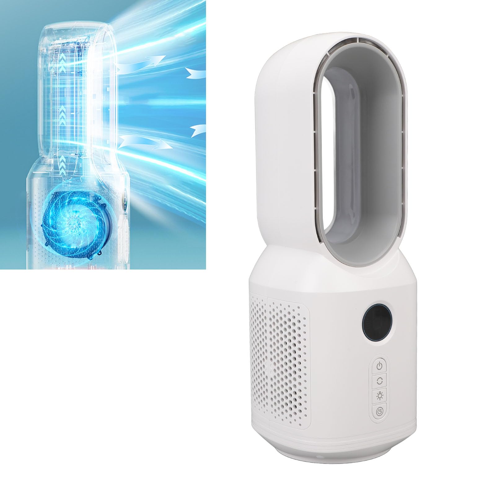 Asixxsix Ventilador de Escritorio sin Aspas, Ventilador Oscilante de 3Velocidades, Ventilador de Escritorio Recargable de 106° con Luz Nocturna LED, Pequeño Ventilador de Oficina Silencioso