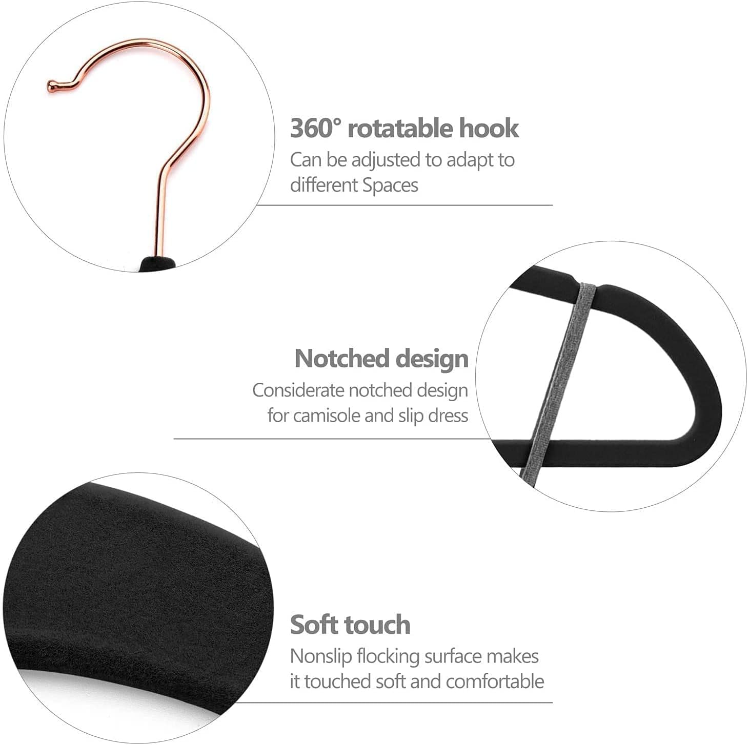 Pack of 40 Non-Slip Velvet Hangers Premium Suit Hangers Ultra Thin Space Saving 360 Degree Swivel Hook Clothes Hangers Velvet for Suits,Coats,Jackets Hanger Set (Black)