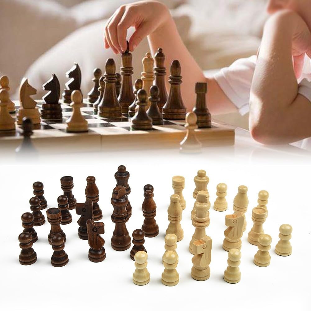 FACAIIO Hand Carved 32pcs Wooden Chess Pieces Set, 65mm King Size Crafted Replacement Figures, Portable Board Game Accessories for Travel, Kids and Adults