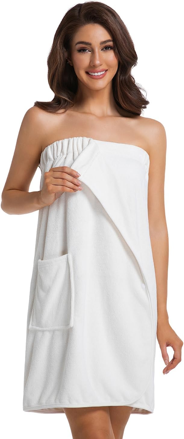 Womens Towel Wrap Bath Robe Lightweight Spa Body Wrap Shower Adjustable Snap Closure - Image 5