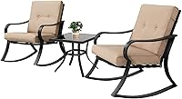 Vista 1 de Oakcloud Oakmont - Juego de 3 sillas mecedoras y mesa superior de cristal, cojines gruesos, acero negro (marrón)