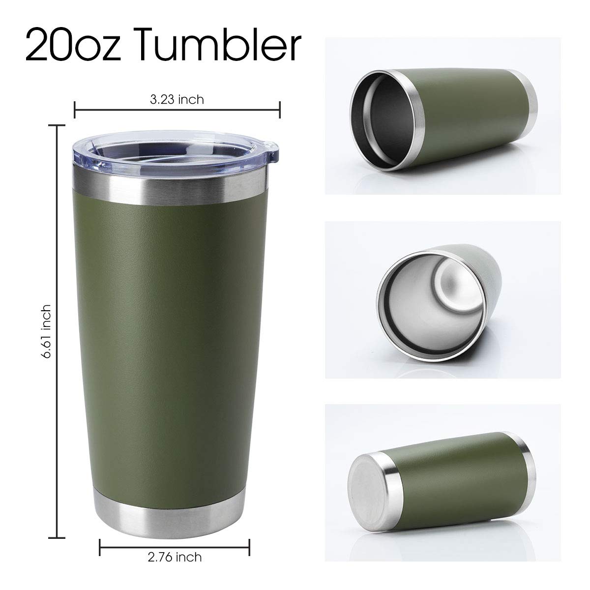 HASLE OUTFITTERS Thermobecher aus Edelstahl, 590 ml, isolierter Reisebecher mit Deckel, doppelwandiger Vakuum-Kaffeebecher für kalte und heiße Getränke, 4 Stück, Armeegrün