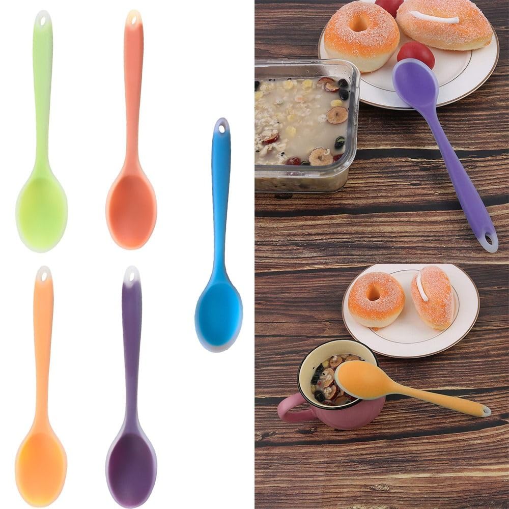 couponhub 2 Pcs Silicone Dinner Spoon, Multi-purpose Surrounding Transparent Design Soft Texture Ergonomic Design for Mixing Soup Rice Porridge Serving Kitchen Restaurant(Blue)