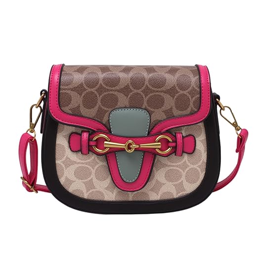 Small Crossbody Bags for Women - Leather Purse Handbag - Fashion Design - Golden Buckle (PINK)